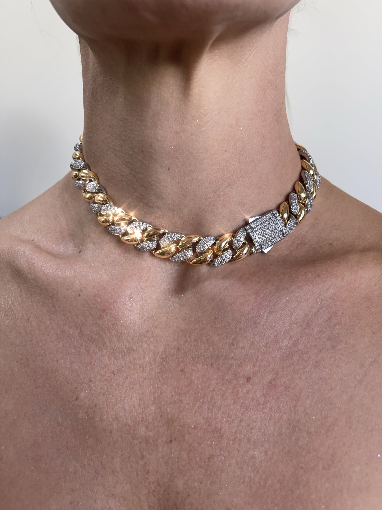 Abloh Two-tone Iced Cuban Chain Link Choker Necklace