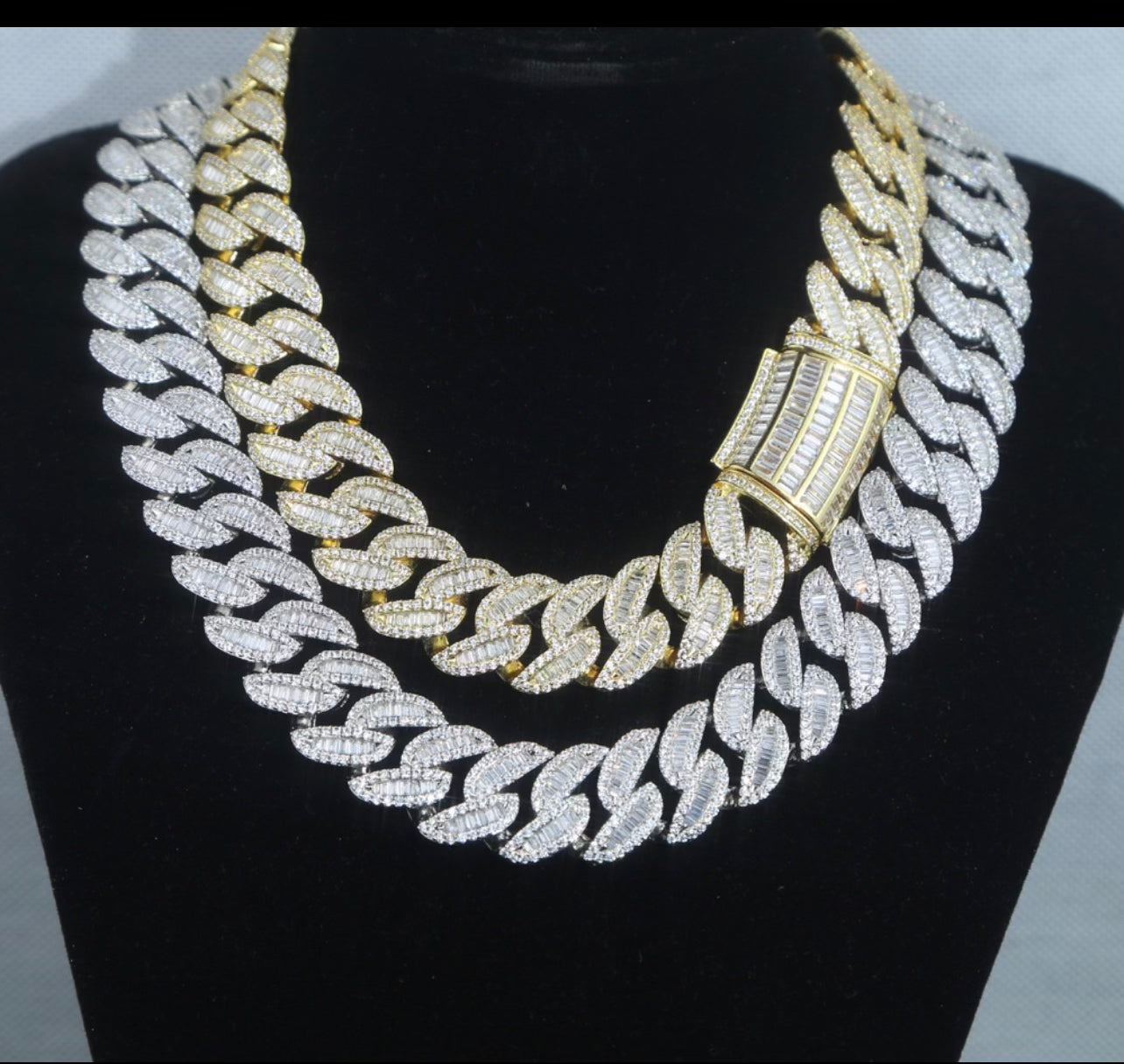 Iced Cuban Chain Link Necklace With Baguette Stones