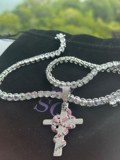 Iced Out Cross Snake Pendant Necklace