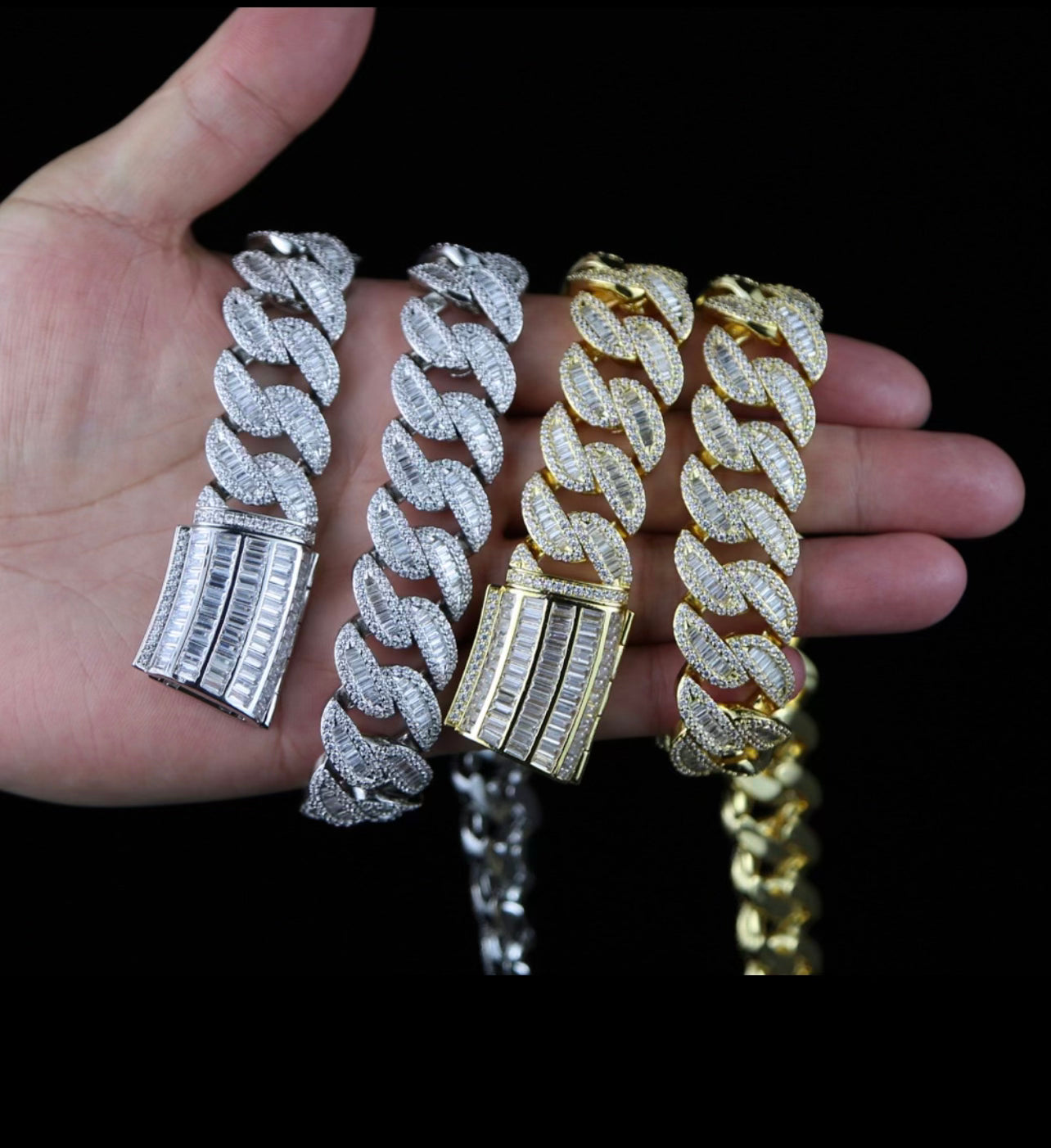 Iced Cuban Chain Link Bracelet With Baguette Stones 20mm
