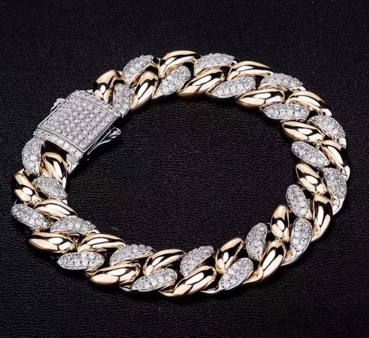 Two-tone Iced Cuban Chain Link Bracelet